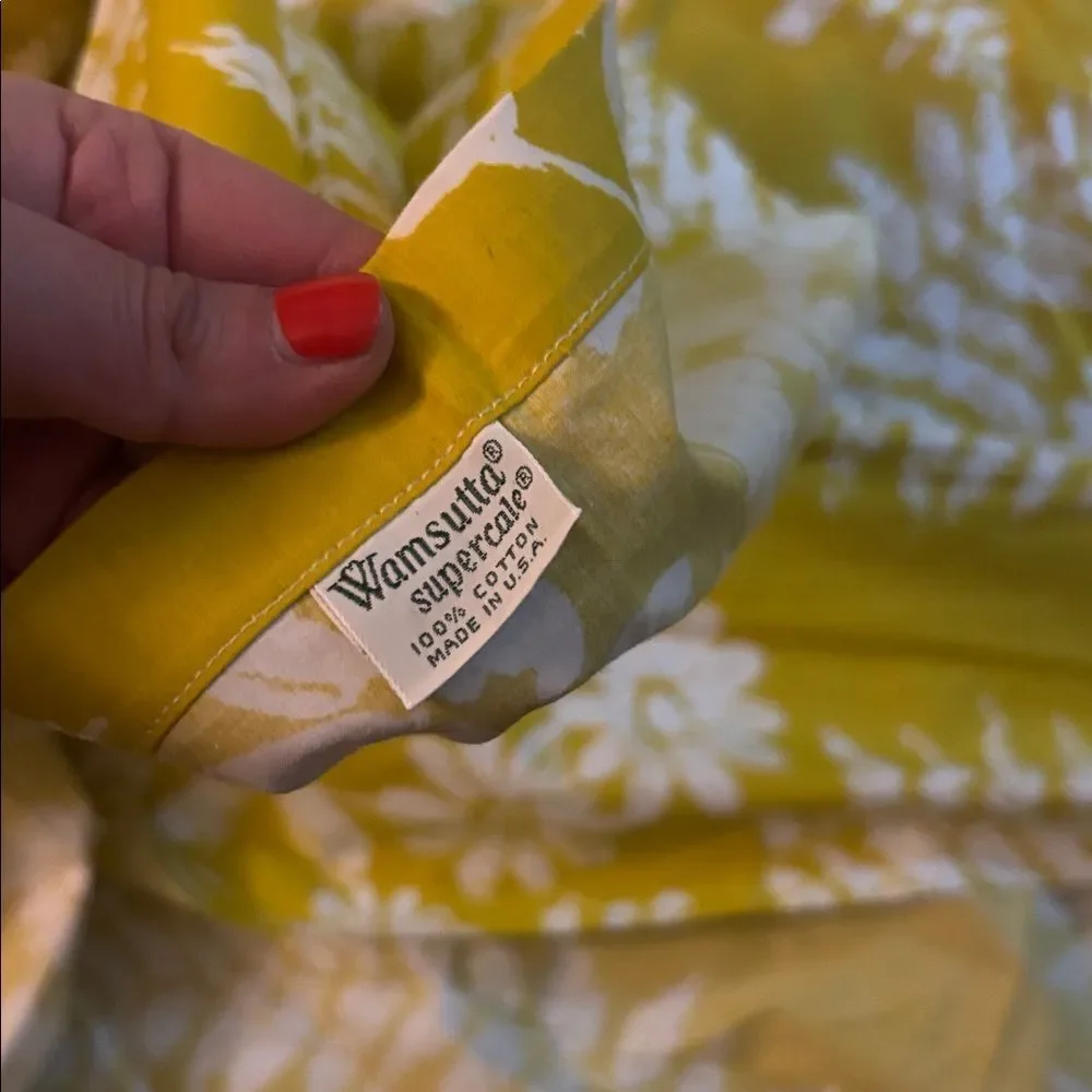🎀Vintage 🎀 Wamsutta Mustard Yellow & White Floral Fern Twin XL Flat Sheet 70x102
